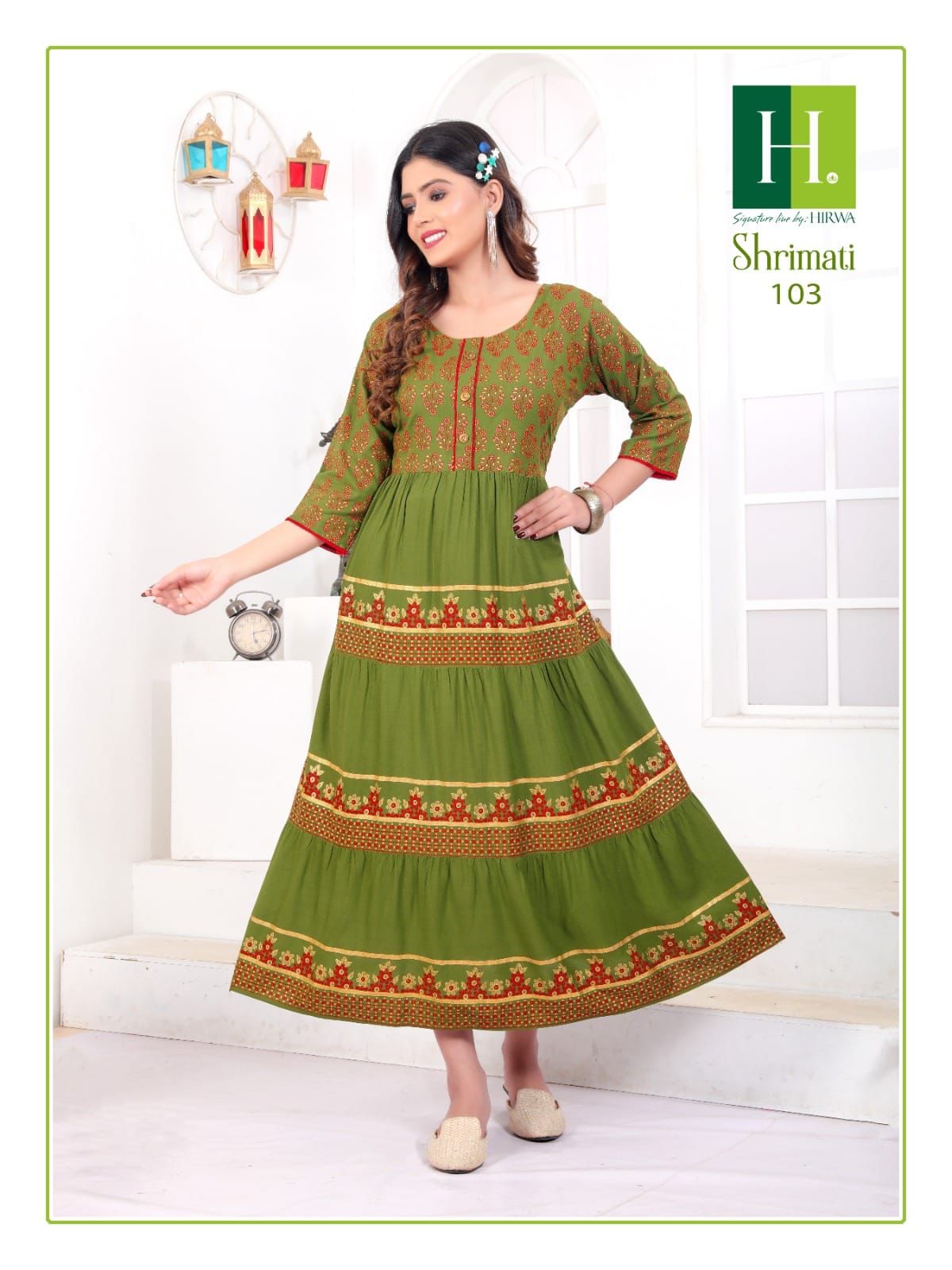 Shrimati Vol 2 By Hirwa Rayon Printed Long Anarkali Kurti Wholesale Shop In Surat
